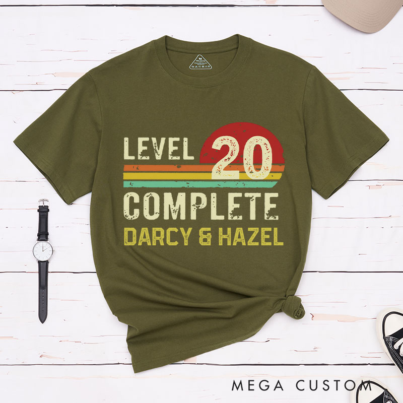 Personalized Couple 20th Anniversary T-Shirt LEVEL 20 COMPLETE Anniversary T-Shirts Sunset Couple Gift Tees for Wife Husband 