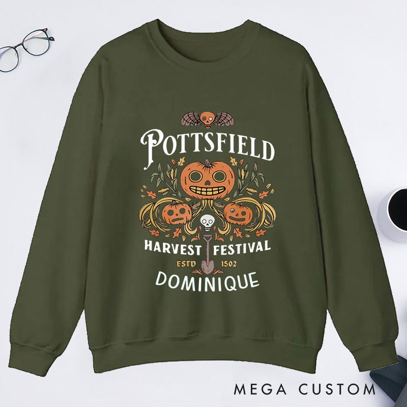 Personalized Pottsfield Harvest Festival Classic Sweatshirts Vegetables Fall Sweatshirt with Name Halloween Gift Plant Lover Gift Gardening Gift