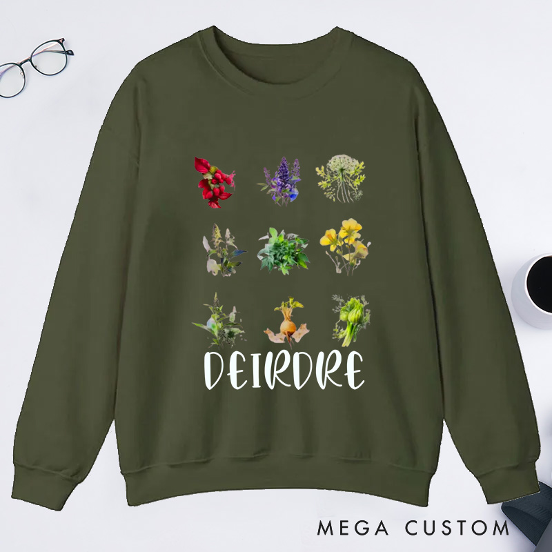 Personalized Women's Reproductive Health Herbs Classic Sweatshirts with Name Plant Lover Gift Gardening Gift for Gardener Gift