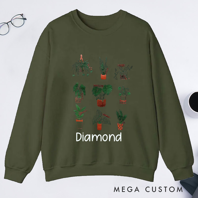 Personalized Plant Classic Sweatshirts with Name Plant Screen Printed Gardener Sweatshirt Plant Lover Gift Gardening Lover Gift for Gardener Gift