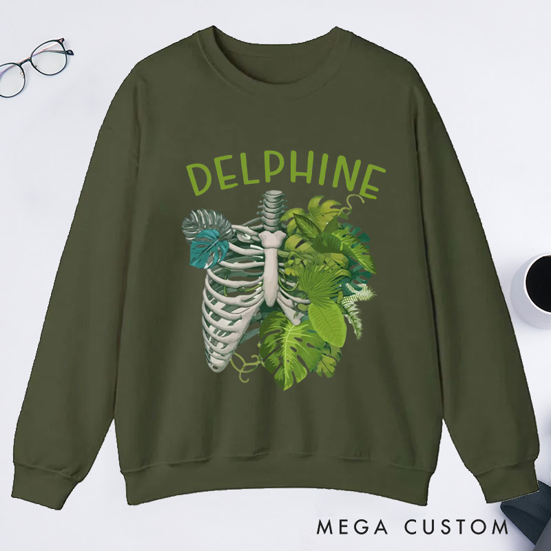 Personalized Skeleton Plant Classic Sweatshirts Monstera Sweatshirt Gardener Sweatshirt with Name Plant Lover Gift Gardening Gift Gardener Gift