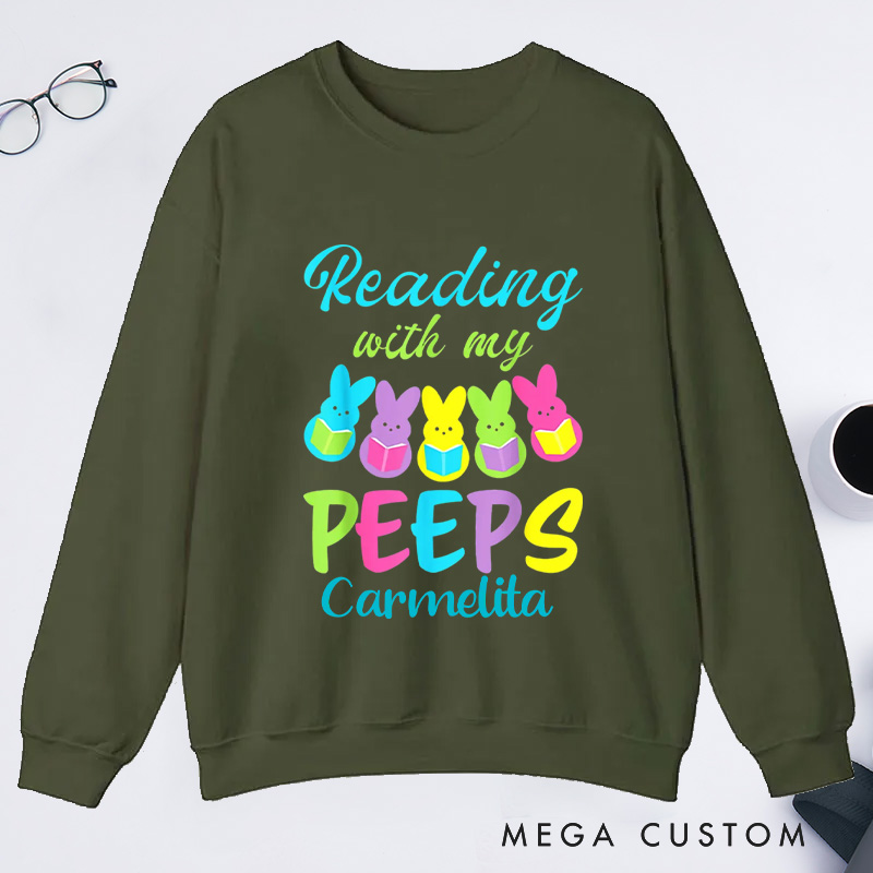 Personalized Reading With My Peeps Classic Sweatshirts Easter Bunny Sweatshirt Bookish Sweatshirt with Name Book Lover Gift Librarian Gift Easter Gift