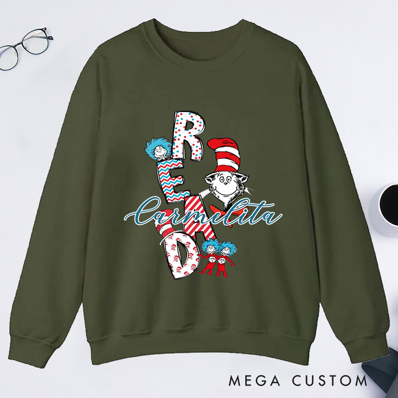 Personalized Trendy Read Classic Sweatshirts Read Across America Sweatshirt Bookish Sweatshirt with Name Book Lover Gift Librarian Gift