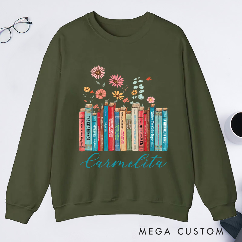 Personalized I'm With The Banned Classic Sweatshirts Custom Floral Books Sweatshirt with Name Book Lover Gift Librarian Gift Reading Gift