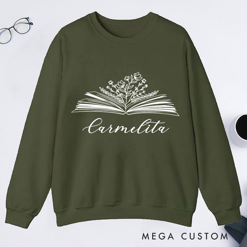 Personalized Book Flower Classic Sweatshirts Custom Sweatshirt with Name Bookish Sweatshirt Book Lovers Gift Librarian Gift Reading Gift