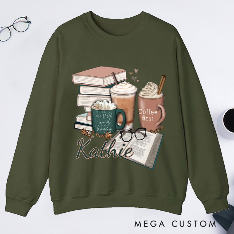 Personalized Coffee and Books Classic Sweatshirts Custom Bookish Sweatshirt Reading Sweatshirt Book Lovers Gift Librarian Gift Reader Gift