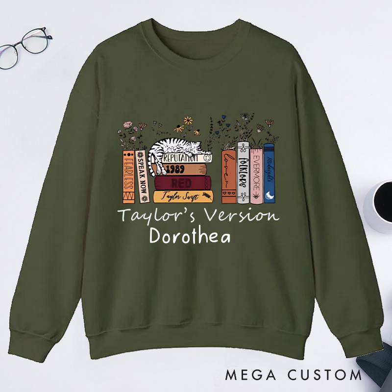 Personalized Book Flower and Cat Classic Sweatshirts Bookish Sweatshirts with Name Book Lovers Gift For Librarian Gift Reading Gift