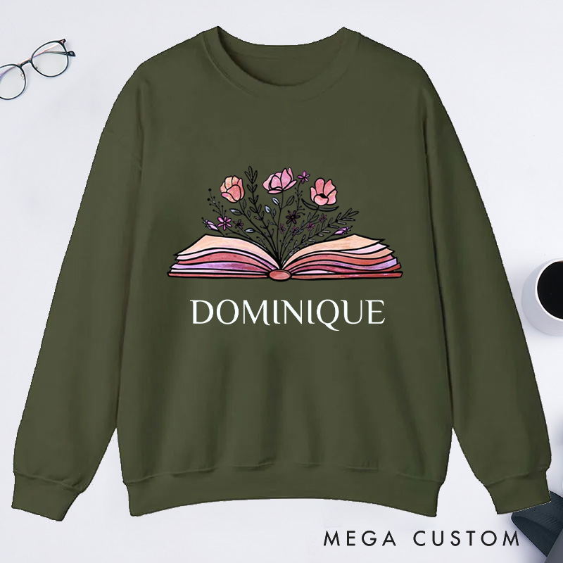 Personalized Flowers Book Classic Sweatshirts Custom Sweatshirts with Name Book Lovers Gift For Librarian Gift Bookworms Gift Reading Gift