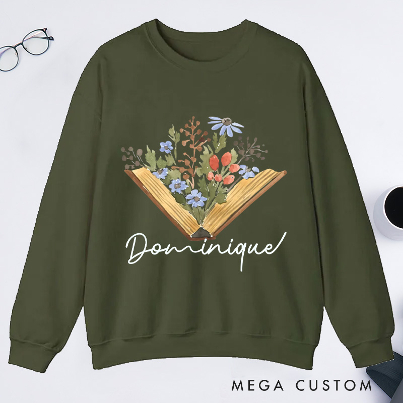 Personalized Wildflowers Book Classic Sweatshirts Custom Sweatshirts with Name Book Lovers Gift For Bookworms Gift Reading Gift Librarian Gift