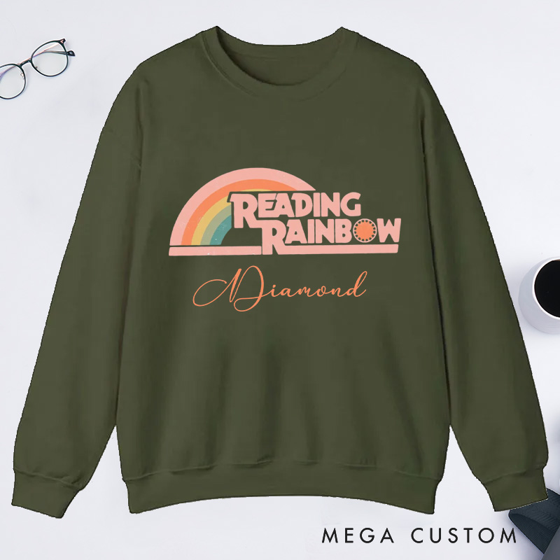 Personalized Reading Rainbow Classic Sweatshirts Love to Read Sweatshirt Custom Bookish Sweatshirt with Name for Book Lover Gift Librarian Gift