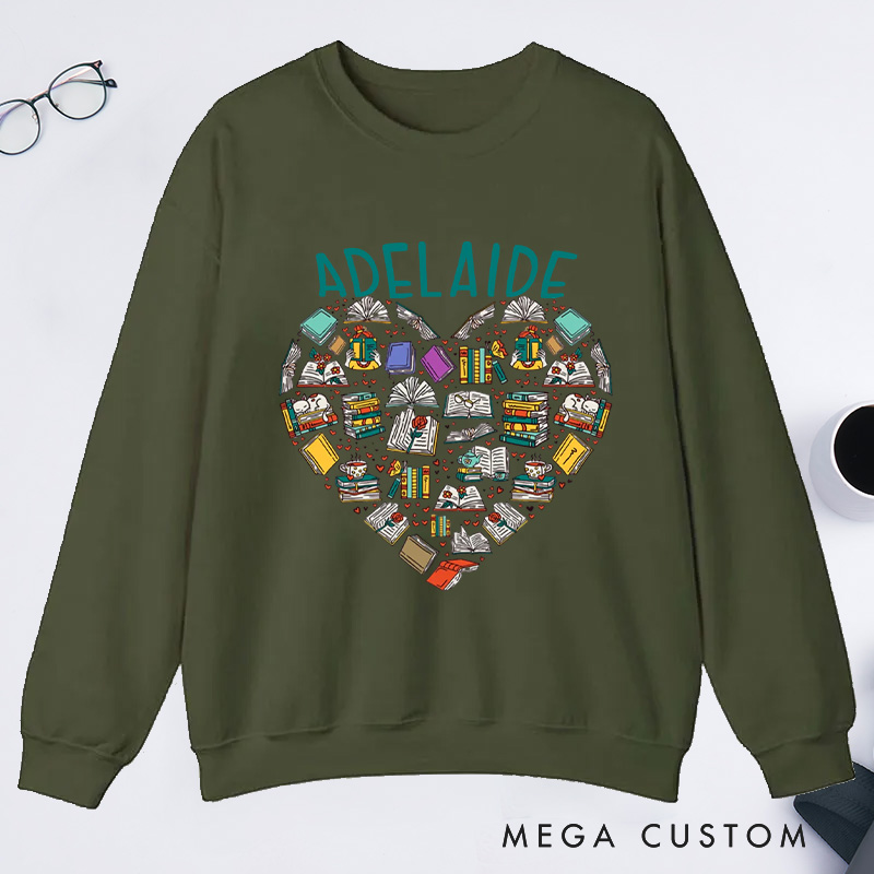 Personalized Books Heart Classic Sweatshirts Bookish Sweatshirt with Name for Book Lover Gift Librarian Gift Reading Gift Reader Gift