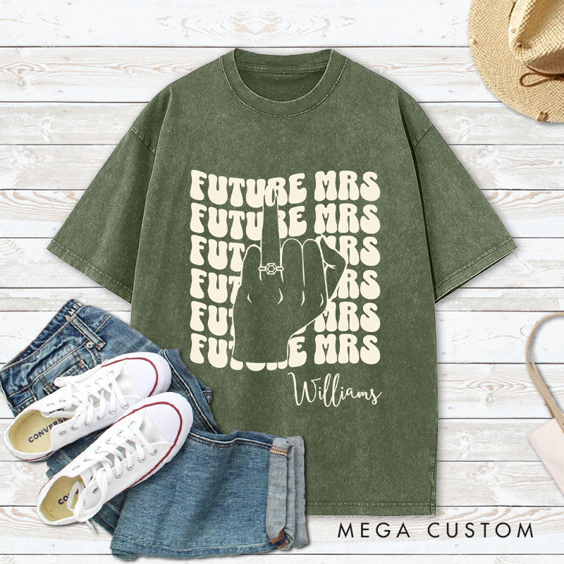 Personalized in My Engagement Era Washed T-Shirt for Fiancee
