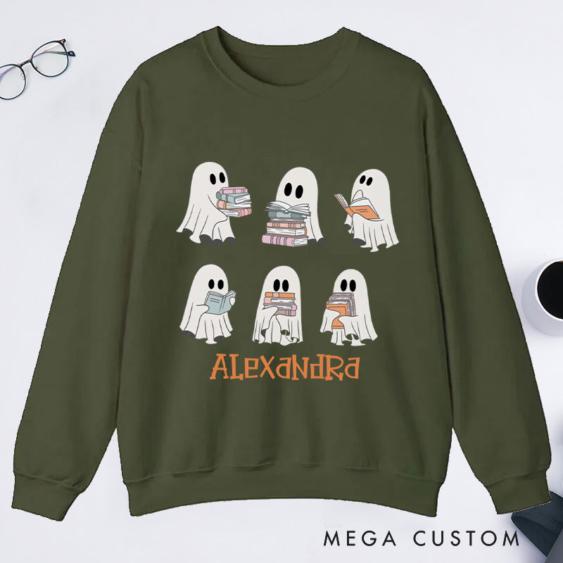 Personalized Reading Ghost Classic Sweatshirts, Custom Reading Sweatshirt with Name Book Lover Gift Librarian Gift Reader Gift Bookish Gift