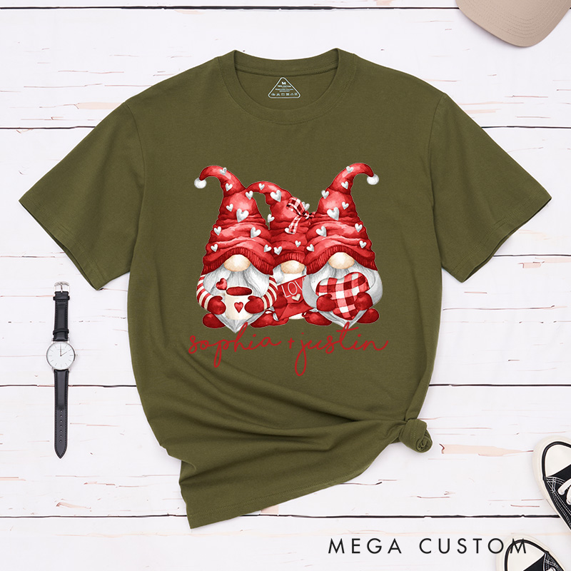 Personalized Couple Red Gnome with Heart Matching T-Shirt Valentine's Day T-Shirt for Husband Wife Boyfriend Girlfriend Gift for Hubby Wifey
