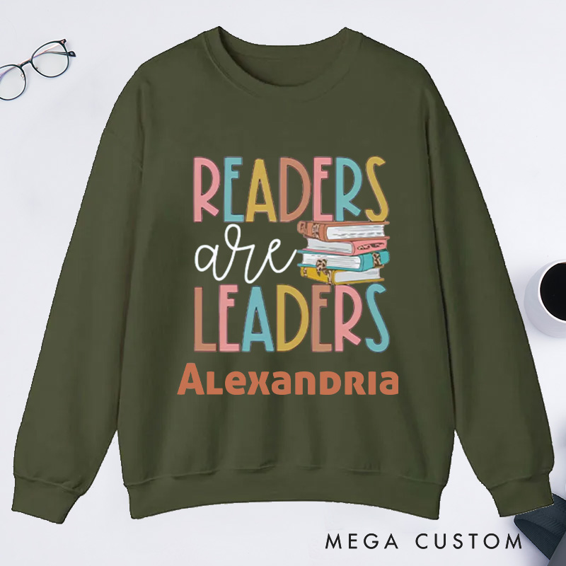 Personalized Readers Are Leaders Classic Sweatshirts for Librarian Custom Reading Sweatshirt with Name Book Lover Gift Librarian Gift Reading Gift