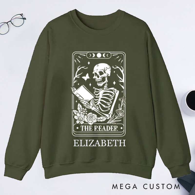 Personalized The Reader Tarot Card Printing Classic Hoodies Custom Book Lover Hoodies with Name Librarian Gift Reading Gift