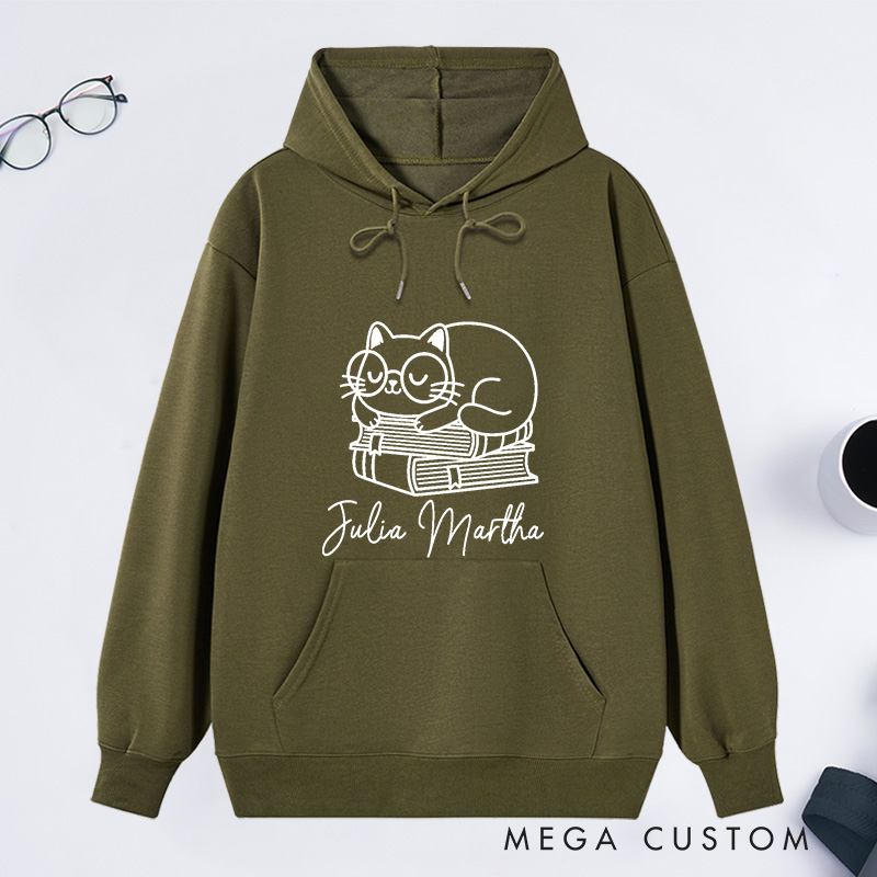Personalized Books and Cat Classic Hoodies Book Lover Hoodies Funny Cat Hoodies Book Lover Gift