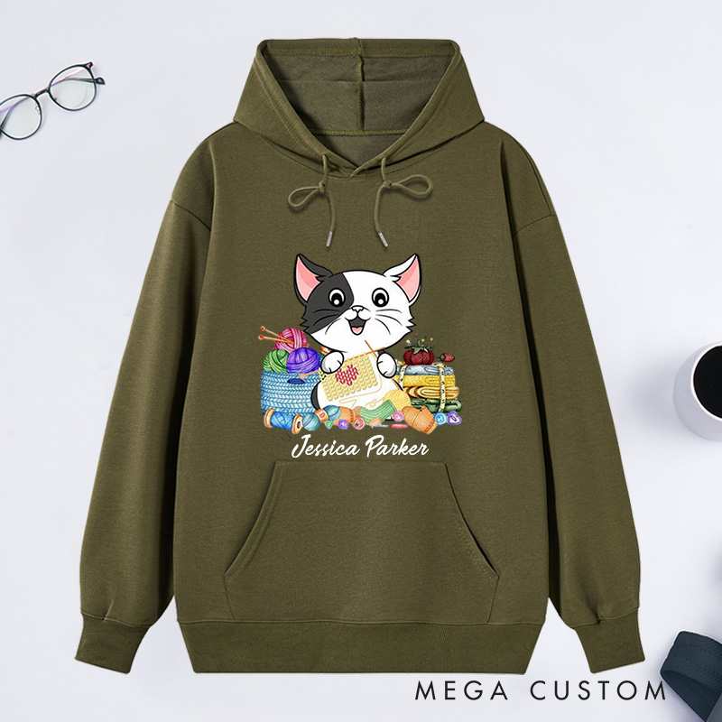 Personalized I Love Knitting And Cat Classic Hoodies Knit Gift Knitting Gift Knitter Gift Love To Knit Love Knitting Knit Lover