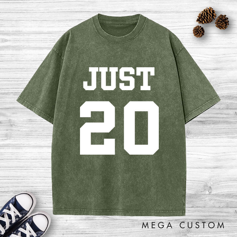 Personalized Bold Sports-Inspired Just Married Matching Wedding Couple Washed T-Shirt