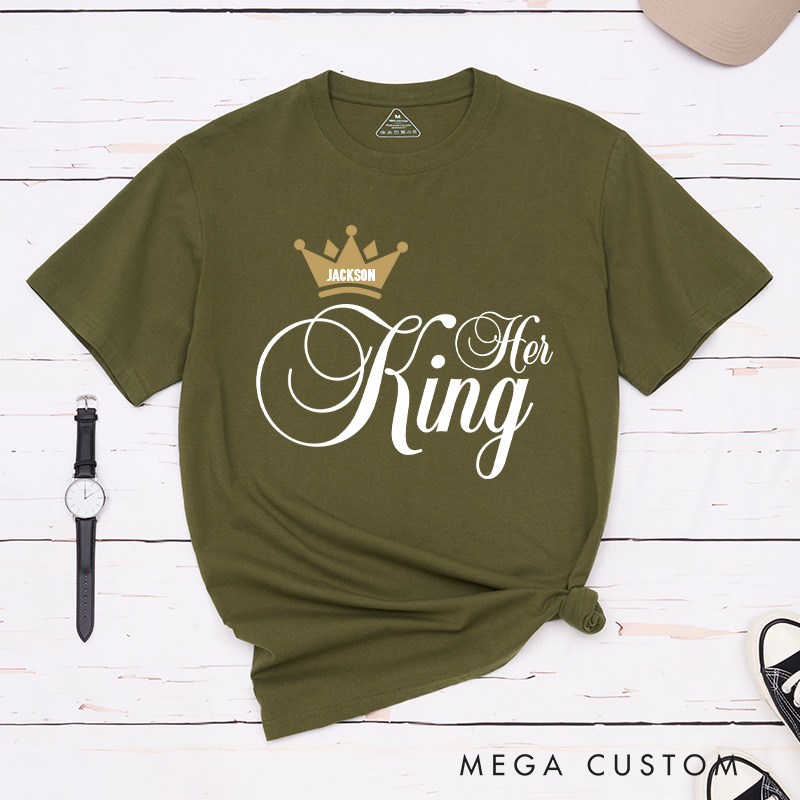 Personalized Couple Her King His Queen with Crown Matching T-Shirt Valentine's Day T-Shirt for Husband Wife Boyfriend Girlfriend Gift for Hubby Wifey
