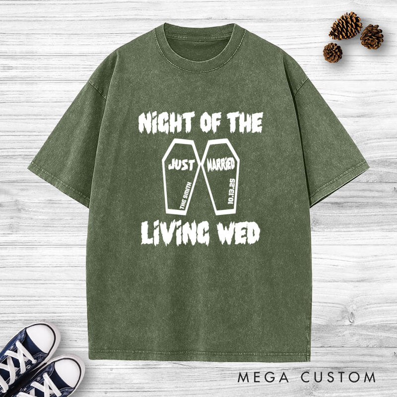 Personalized Spooky Night of the Living Wed Just Married Wedding Couple Washed T-Shirt