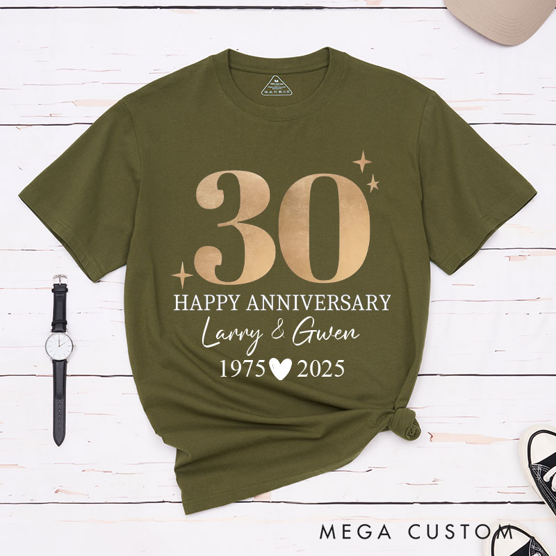 Personalized Fun Couple 30th Anniversary T-Shirt Elegant Golden Celebration 30 Years Anniversary T-Shirt Wife Husband Anniversary Tees