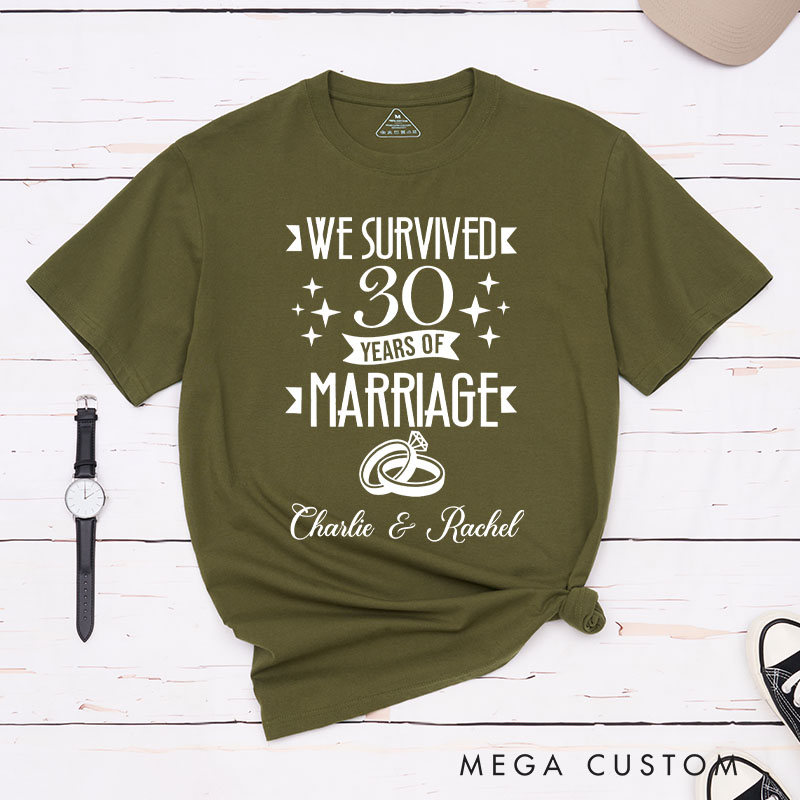 Personalized Couple 30th Anniversary T-Shirt We Survived 30 Years of Marriage Anniversary Funny Wife Husband Anniversary Tees