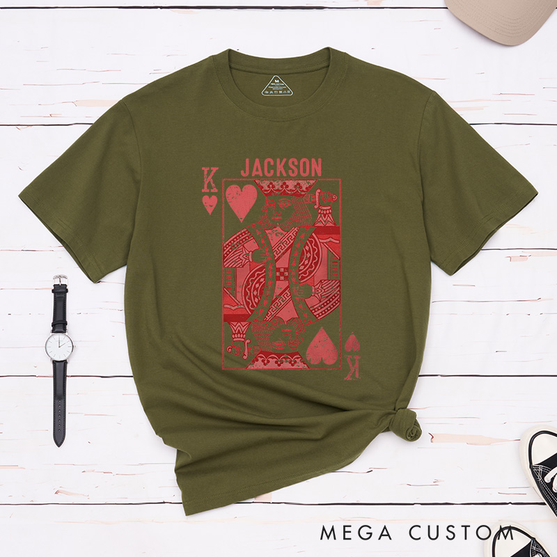 Personalized Couple Playing Cards King Queen of Hearts Matching T-Shirt Valentine's Day T-Shirt for Husband Wife Boyfriend Girlfriend Gift
