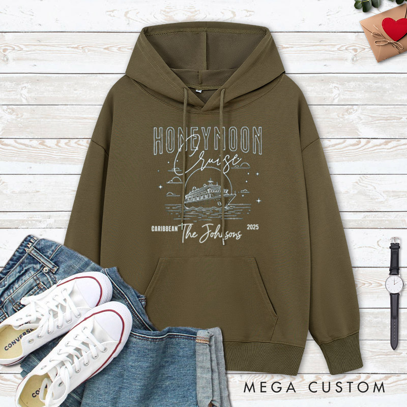 Personalized Elegant Honeymoon Cruise with Ship and Starry Sky Matching Honeymoon Couple Hoodie