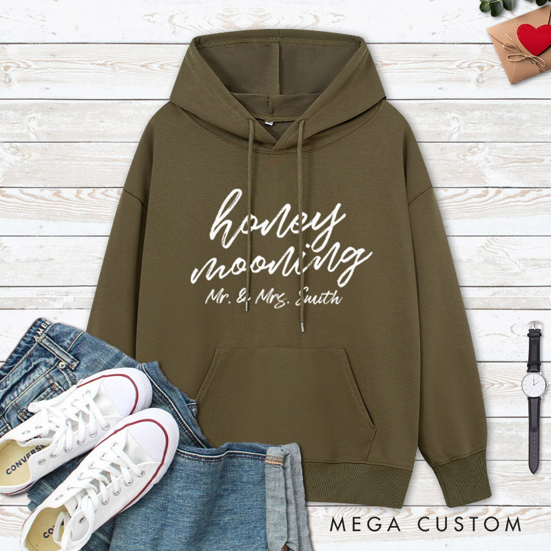 Personalized Minimalist Honeymooning with Name Matching Honeymoon Couple Hoodie