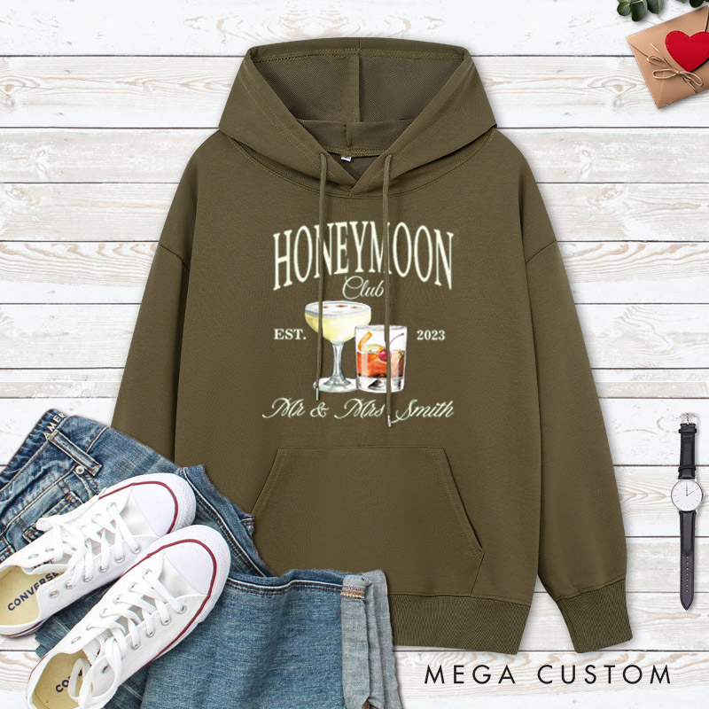 Personalized Old-fashioned Honeymoon Club with Cocktails Honeymoon Couple Hoodie