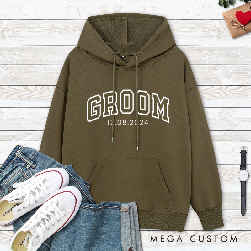 Personalized Varsity-Inspired Bride and Groom with Date Matching Wedding Couple Hoodie