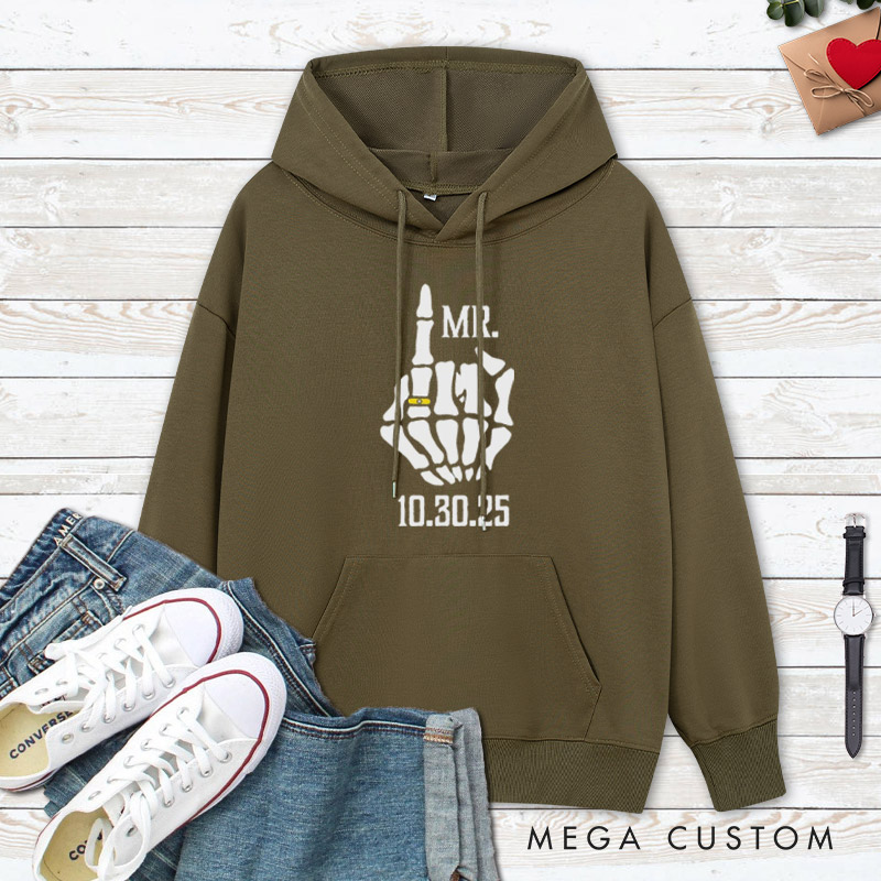 Personalized Funny Gesture Skeleton Mr and Mrs Matching Wedding Couple Hoodie