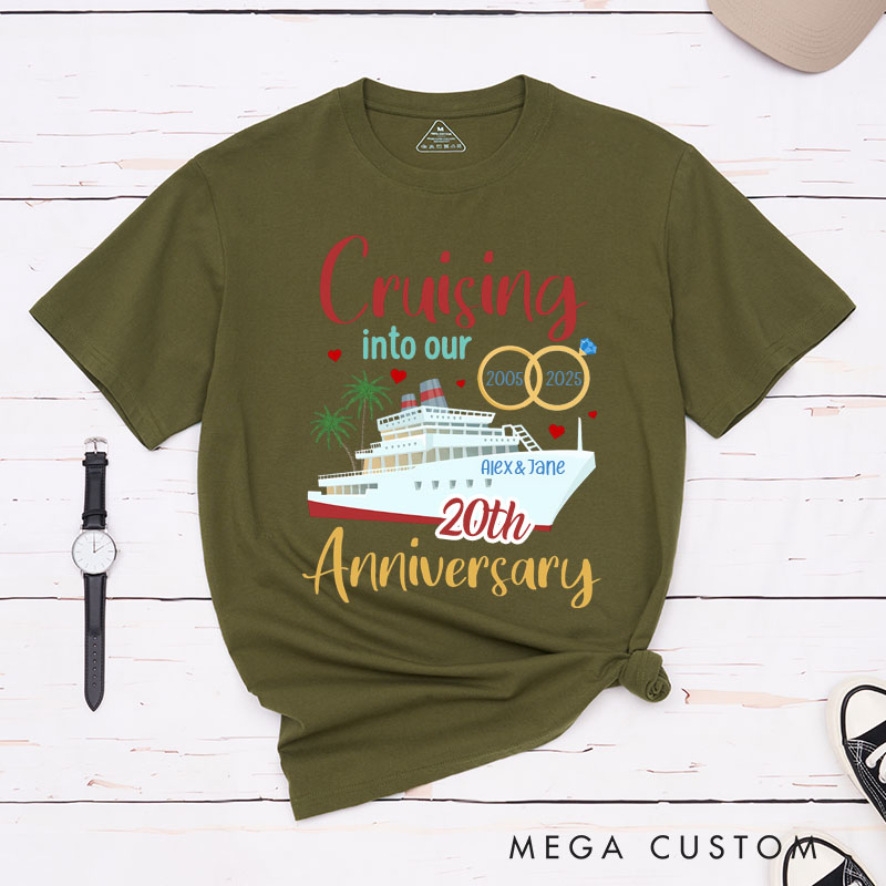 Personalized Couple 20th Cruise Anniversary T-Shirt Cruising into Our 20th Anniversary Shirt Romantic Celebration Anniversary Tees