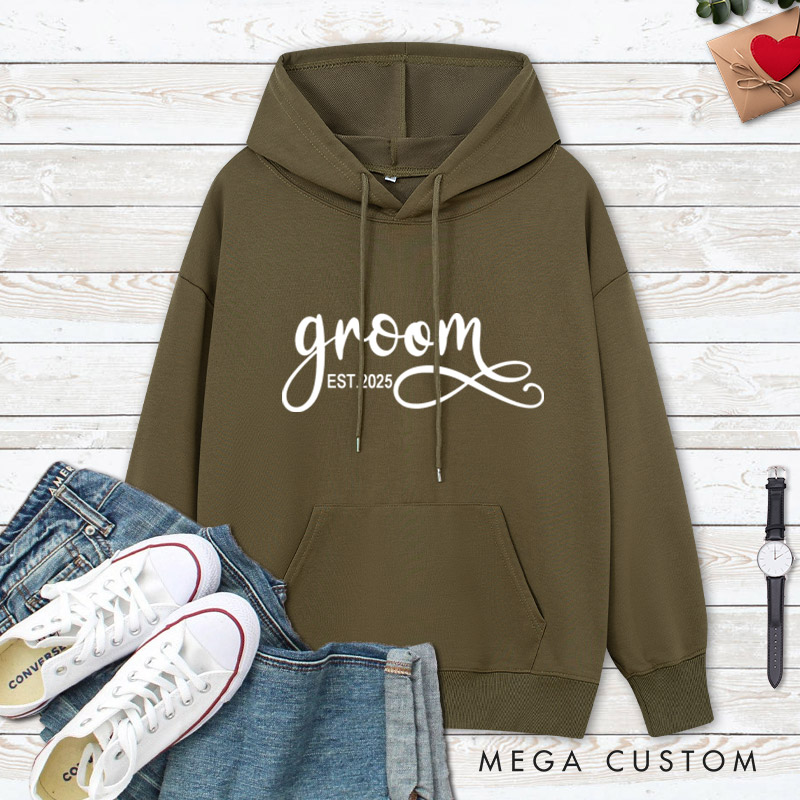Personalized Elegant Bride and Groom with Year Matching Wedding Couple Hoodie