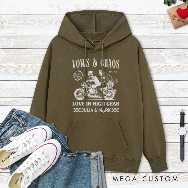 Personalized Vows & Chaos Motorcycle-Themed Love In High Gear Wedding Couple Hoodie