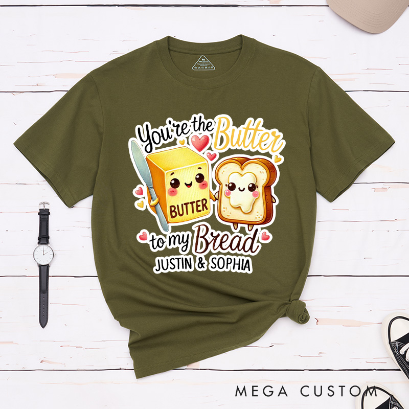 Personalized Couple You're the Butter to My Bread Matching T-Shirt Valentine's Day T-Shirt for Husband Wife Boyfriend Girlfriend Gift for Hubby Wifey