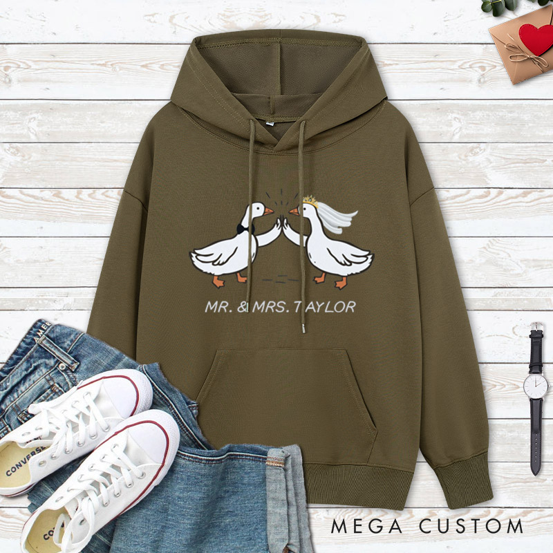 Personalized Mr and Mrs Silly Goose Bride and Groom Wedding Couple Hoodie