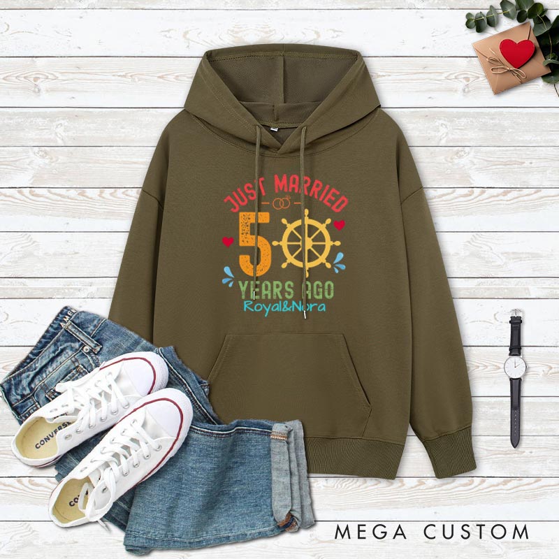 Personalized 50th Anniversary Just Married Hoodies Cruise 50 Years Anniversary Gift Hoodie Couple Anniversary Outfit for Husband Wife