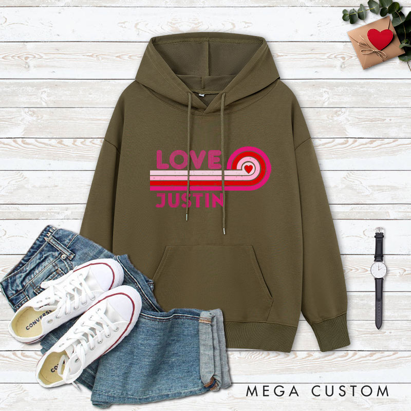Personalized Couple Retro Love Valentine's Day Hoodie with Name Couple Sweatshirt for Boyfriend Girlfriend Hubby Wifey Husband Wife