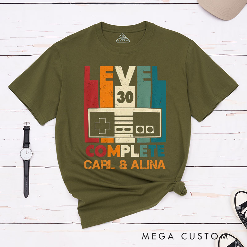 Personalized Couple 30th Anniversary T-Shirt Level 30 Complete Funny Gaming Anniversary Shirt Vintage Couple T-Shirts for Husband Wife