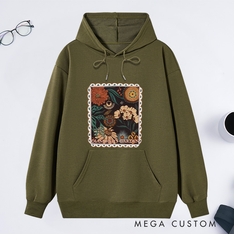 Personalized Boho Floral Cottagecore Classic Hoodies Custom Fall Flowers Nature Hoodies with Name Plant Lover Gift Gardening Lover Gift for Gardener