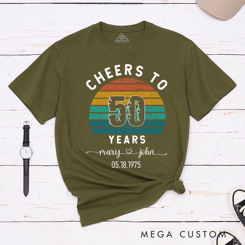 Personalized Couple 50th Anniversary T-Shirt Retro Cheers to 50 Years Anniversary Shirt Vintage Couple T-Shirts for Husband Wife