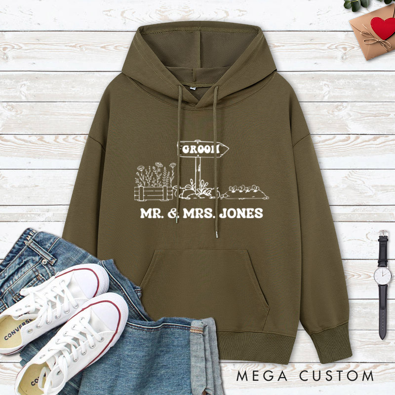 Personalized Rustic Bride and Groom Countryside Matching Wedding Couple Hoodie
