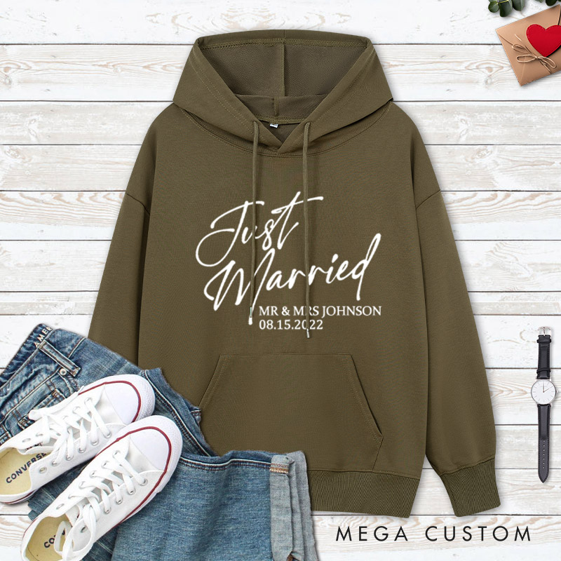 Personalized Modern Just Married Newlyweds Wedding Couple Hoodie