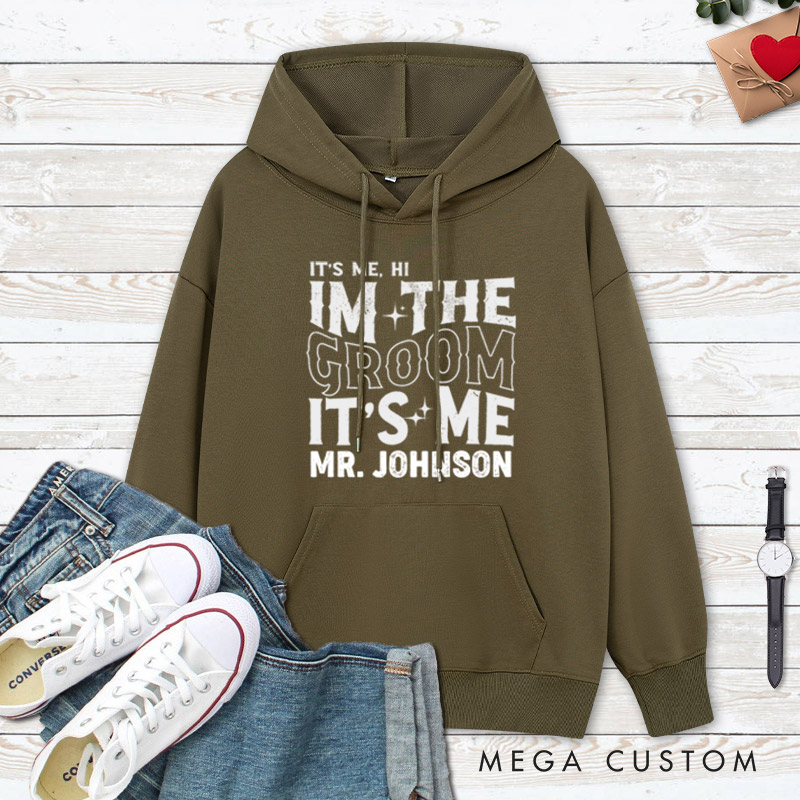 Personalized Modern Vintage It's Me Bride and Groom Matching Wedding Couple Hoodie