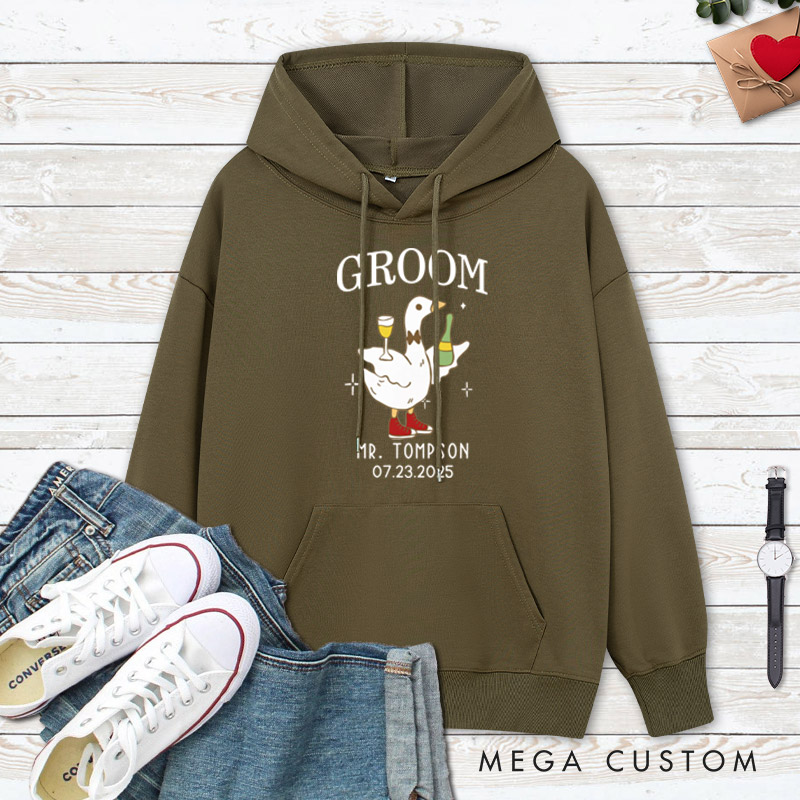 Personalized Lively Bride and Groom Silly Goose with Champagne Matching Wedding Couple Hoodie