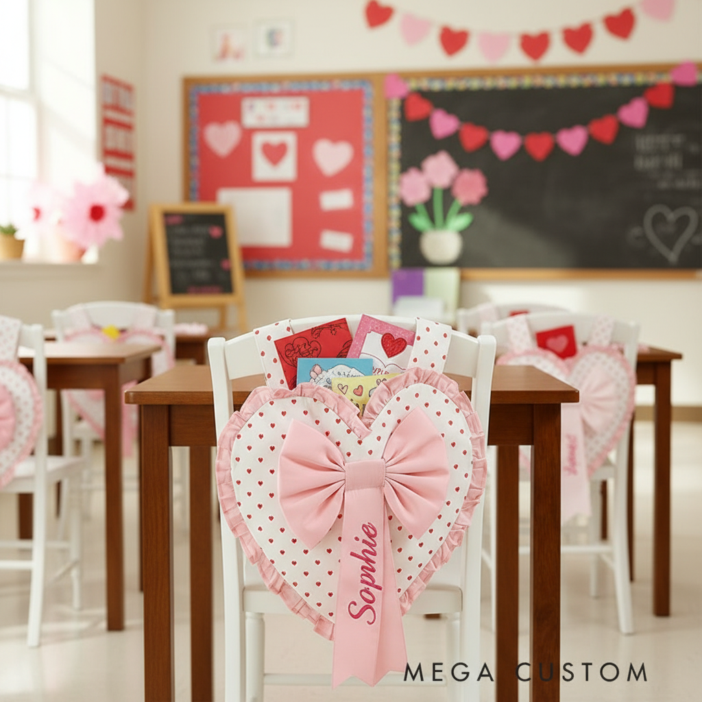 Personalized Valentine’s Day Chairbacker Gift Bag Custom Name Heart Shaped Decoration for Kids Perfect for Surprises