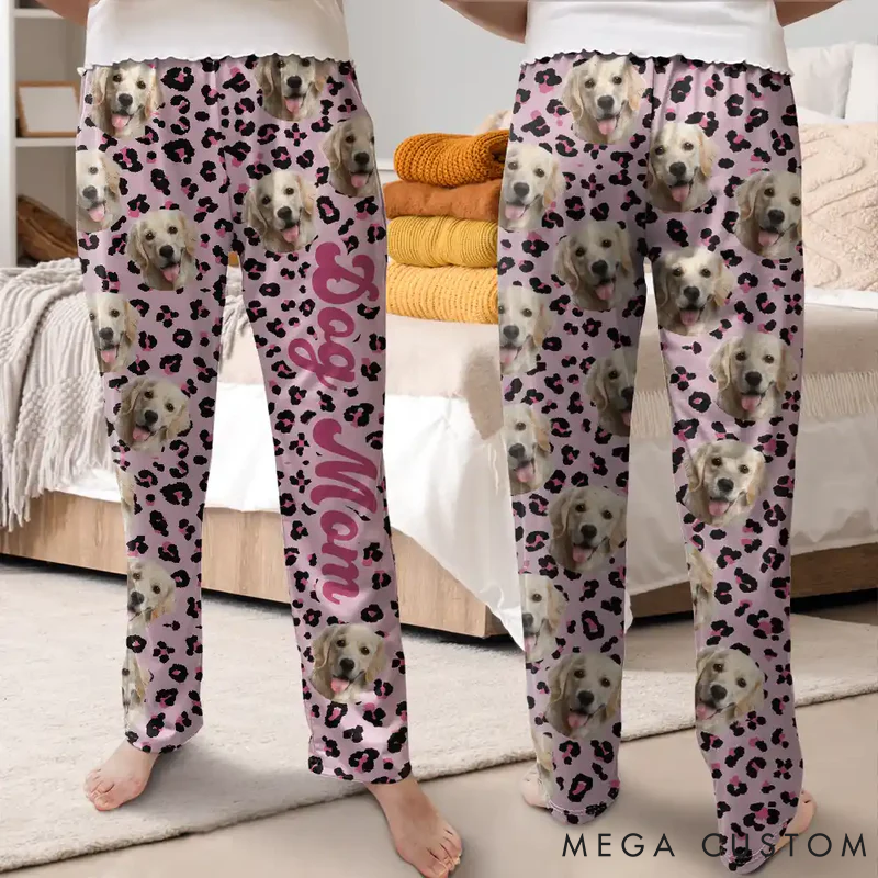 Personalized Dog Lover Custom Photo Dog Face with Leopard Pattern Pajamas