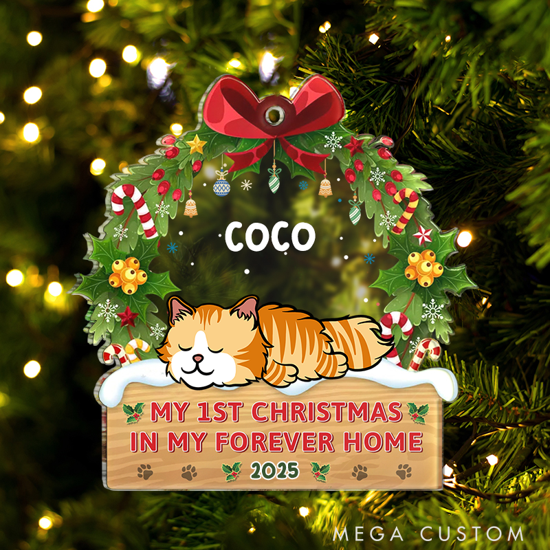 Personalized Cat Lover My 1st Christmas in My Forever Home Christmas Ornament